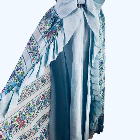Vintage 60s Cari Lyn Prairie Dress Blue Floral Garden Cottagecore Maxi - Picture 13 of 16